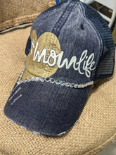 Load image into Gallery viewer, Moms hats Mothers day gifts ball caps gold heart  rhinestone  denim kids  soccer mom basketball mom football mom carpool hat cap baseball cap women ponytail white gold bling  boujee
