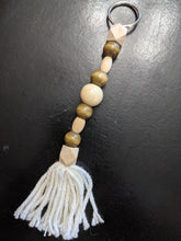 Load image into Gallery viewer, Handmade Beaded Keychain Rustic Vintage boho Embellish Keys lanyard unique organize yarn gift car house jewelry reuse simple wooden plain
