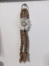 Load image into Gallery viewer, Braided Jute Keychain Handmade Embellished pearl rhinestone fabric flower
