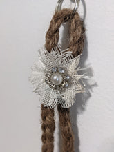 Load image into Gallery viewer, Braided Jute Keychain Handmade Embellished pearl rhinestone fabric flower
