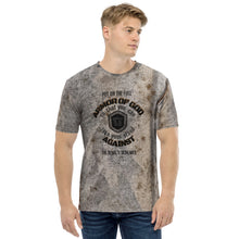 Load image into Gallery viewer, Armor of God Men&#39;s T-shirt Man of Faith Christian Man Reclaimed Tin All Over Design Rust Metal Bent Weathered Shield
