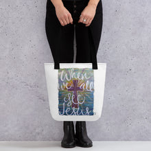 Load image into Gallery viewer, Tote bagWhen We All See Jesus Tote bag Original art by Chandra Carmack of Re-Assigned With Love share your faith carry all carry on cross
