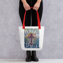 Load image into Gallery viewer, Tote bagWhen We All See Jesus Tote bag Original art by Chandra Carmack of Re-Assigned With Love share your faith carry all carry on cross
