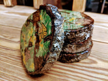 Load image into Gallery viewer, hand painted pecan wood coaster set epoxy sealed protect your furniture from water rings
