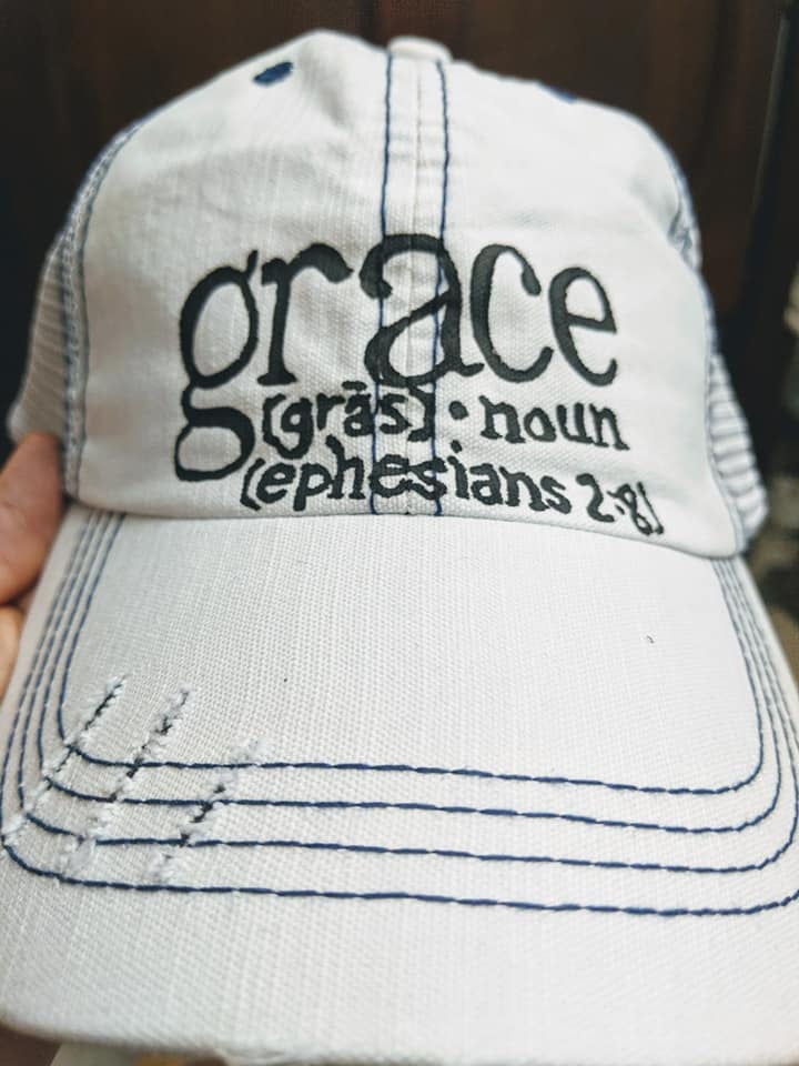 define grace gras noun ephesians 2 scripture ball cap trucker cap distressed mom white black 