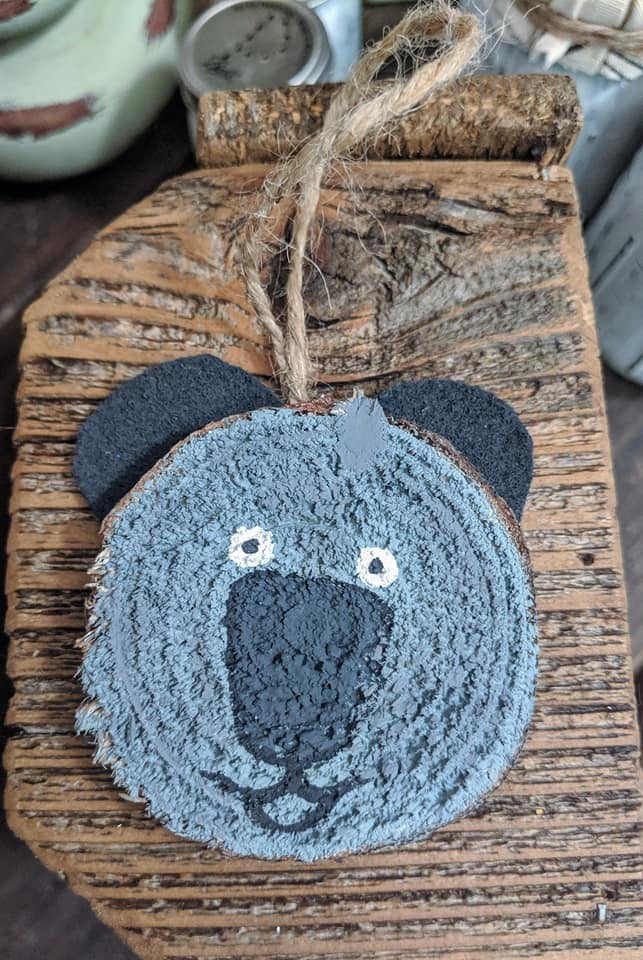 Handmade Woodland Creature Koala Bear Christmas Ornament Reclaimed Tree Trunk Rustic Farmhouse Vintage Wood Simple Jute Holiday Kid Ears