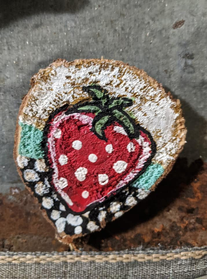 Handmade Refrigerator Magnet Strawberry reclaimed Christmas tree trunk Rustic  Vintage Primitive Simplicity Country Stocking Stuffer