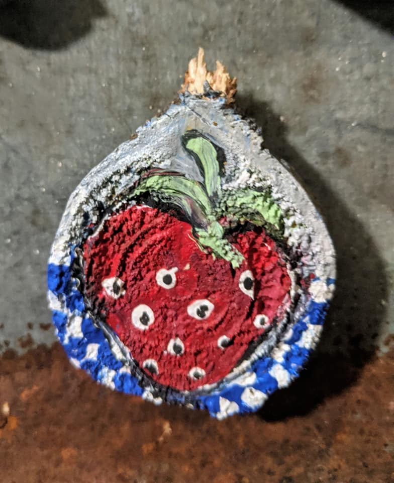 Handmade Refrigerator Magnet Strawberry reclaimed Christmas tree trunk Rustic  Vintage Primitive Simplicity Country Stocking Stuffer