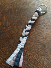 Load image into Gallery viewer, Handmade Reclaimed throw rug Keychain Rustic Vintage fabric boho Embellish Keys lanyard unique organize braided gift car house jewelry reuse
