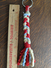 Load image into Gallery viewer, Handmade Reclaimed throw rug Keychain Rustic Vintage fabric boho Embellish Keys lanyard unique organize braided gift car house jewelry reuse
