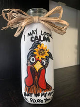 Load image into Gallery viewer, Farmhouse Decor Jars Chicken In My Head I&#39;ve Pecked You Vases Hand Painted Catch All Budvase Repurposed Raffia Bow Sunflower Fence Kitchen
