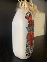 Load image into Gallery viewer, Farmhouse Decor Jars Just A Girl Who Loves Chickens Vases Hand Painted Catch All Budvase Repurposed Raffia Bow Fence Kitchen Bandana Glasses
