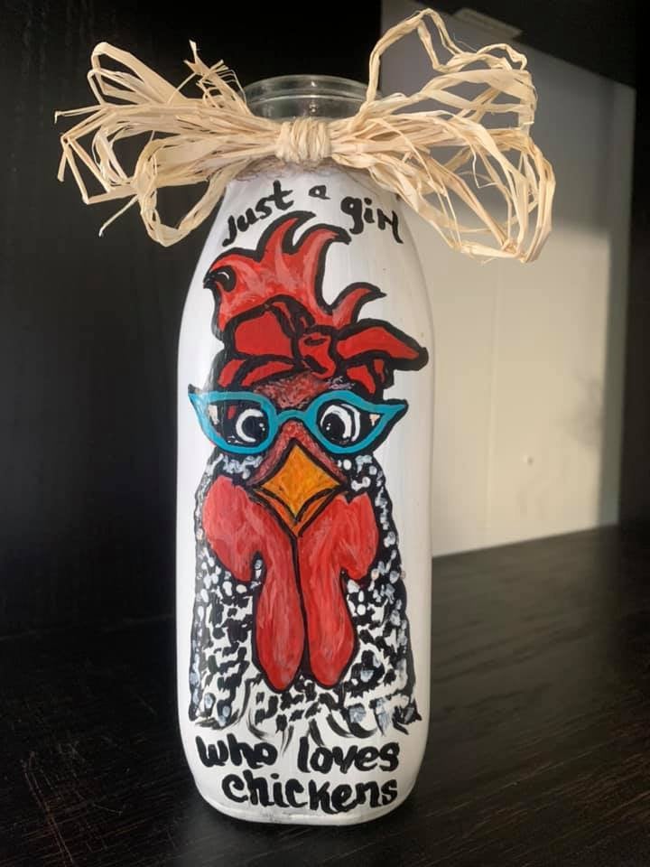 Farmhouse Decor Jars Just A Girl Who Loves Chickens Vases Hand Painted Catch All Budvase Repurposed Raffia Bow Fence Kitchen Bandana Glasses