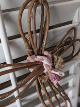 Load image into Gallery viewer, Handmade Upcycled Wisteria Vine Fabric Cross Jute Twine Jesus Because He Lives Christian Reuse Good Friday Basket Simple Primitive Easter
