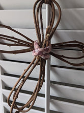 Load image into Gallery viewer, Handmade Upcycled Wisteria Vine Fabric Cross Jute Twine Jesus Because He Lives Christian Reuse Good Friday Basket Simple Primitive Easter
