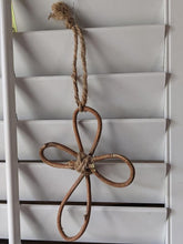 Load image into Gallery viewer, Handmade Upcycled Wisteria Vine  Cross Jute Twine Jesus Because He Lives Christian Reuse Good Friday Basket Simple Primitive Easter Rustic
