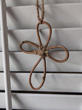 Load image into Gallery viewer, Handmade Upcycled Wisteria Vine  Cross Jute Twine Jesus Because He Lives Christian Reuse Good Friday Basket Simple Primitive Easter Rustic
