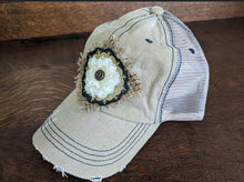 Load image into Gallery viewer, Ball Cap Trucker Boho Floral Burlap Ladies Country Ponytail Bonfires Football Games Fishing Camping Outdoor Ballgames Spring Summer Hiking
