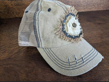 Load image into Gallery viewer, Ball Cap Trucker Boho Floral Burlap Ladies Country Ponytail Bonfires Football Games Fishing Camping Outdoor Ballgames Spring Summer Hiking
