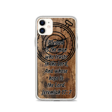 Load image into Gallery viewer, Jeremiah 17:7 iPhone Case Blessed Man Trust Lord Christian Dad Grandfather Compass Rustic Reclaimed Wood Design
