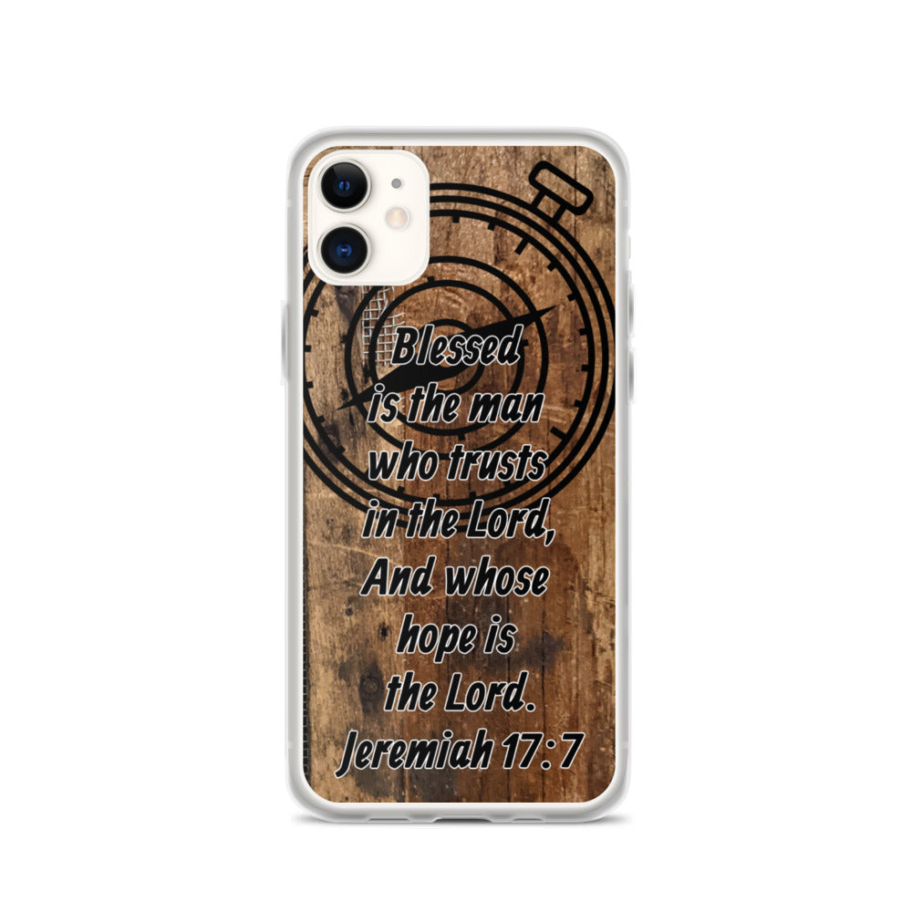 Jeremiah 17:7 iPhone Case Blessed Man Trust Lord Christian Dad Grandfather Compass Rustic Reclaimed Wood Design