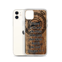 Load image into Gallery viewer, Jeremiah 17:7 iPhone Case Blessed Man Trust Lord Christian Dad Grandfather Compass Rustic Reclaimed Wood Design
