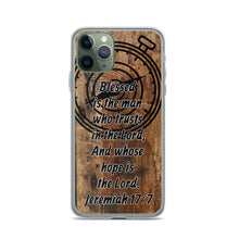 Load image into Gallery viewer, Jeremiah 17:7 iPhone Case Blessed Man Trust Lord Christian Dad Grandfather Compass Rustic Reclaimed Wood Design
