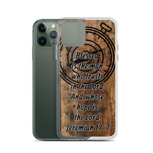 Load image into Gallery viewer, Jeremiah 17:7 iPhone Case Blessed Man Trust Lord Christian Dad Grandfather Compass Rustic Reclaimed Wood Design
