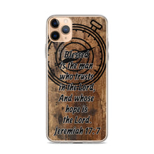 Load image into Gallery viewer, Jeremiah 17:7 iPhone Case Blessed Man Trust Lord Christian Dad Grandfather Compass Rustic Reclaimed Wood Design
