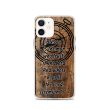 Load image into Gallery viewer, Jeremiah 17:7 iPhone Case Blessed Man Trust Lord Christian Dad Grandfather Compass Rustic Reclaimed Wood Design
