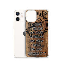 Load image into Gallery viewer, Jeremiah 17:7 iPhone Case Blessed Man Trust Lord Christian Dad Grandfather Compass Rustic Reclaimed Wood Design
