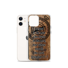 Load image into Gallery viewer, Jeremiah 17:7 iPhone Case Blessed Man Trust Lord Christian Dad Grandfather Compass Rustic Reclaimed Wood Design
