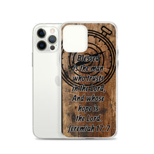 Load image into Gallery viewer, Jeremiah 17:7 iPhone Case Blessed Man Trust Lord Christian Dad Grandfather Compass Rustic Reclaimed Wood Design
