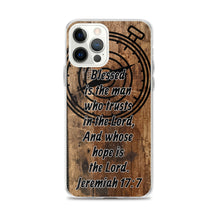 Load image into Gallery viewer, Jeremiah 17:7 iPhone Case Blessed Man Trust Lord Christian Dad Grandfather Compass Rustic Reclaimed Wood Design
