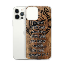 Load image into Gallery viewer, Jeremiah 17:7 iPhone Case Blessed Man Trust Lord Christian Dad Grandfather Compass Rustic Reclaimed Wood Design
