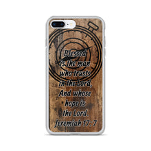 Load image into Gallery viewer, Jeremiah 17:7 iPhone Case Blessed Man Trust Lord Christian Dad Grandfather Compass Rustic Reclaimed Wood Design
