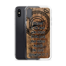 Load image into Gallery viewer, Jeremiah 17:7 iPhone Case Blessed Man Trust Lord Christian Dad Grandfather Compass Rustic Reclaimed Wood Design
