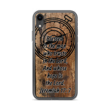 Load image into Gallery viewer, Jeremiah 17:7 iPhone Case Blessed Man Trust Lord Christian Dad Grandfather Compass Rustic Reclaimed Wood Design
