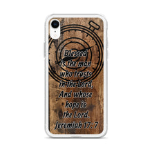 Load image into Gallery viewer, Jeremiah 17:7 iPhone Case Blessed Man Trust Lord Christian Dad Grandfather Compass Rustic Reclaimed Wood Design
