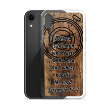 Load image into Gallery viewer, Jeremiah 17:7 iPhone Case Blessed Man Trust Lord Christian Dad Grandfather Compass Rustic Reclaimed Wood Design
