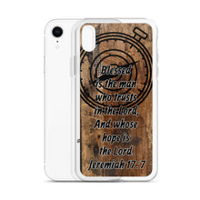 Load image into Gallery viewer, Jeremiah 17:7 iPhone Case Blessed Man Trust Lord Christian Dad Grandfather Compass Rustic Reclaimed Wood Design
