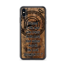 Load image into Gallery viewer, Jeremiah 17:7 iPhone Case Blessed Man Trust Lord Christian Dad Grandfather Compass Rustic Reclaimed Wood Design
