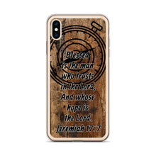 Load image into Gallery viewer, Jeremiah 17:7 iPhone Case Blessed Man Trust Lord Christian Dad Grandfather Compass Rustic Reclaimed Wood Design
