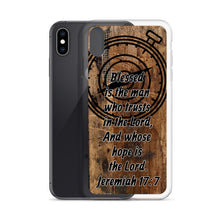 Load image into Gallery viewer, Jeremiah 17:7 iPhone Case Blessed Man Trust Lord Christian Dad Grandfather Compass Rustic Reclaimed Wood Design
