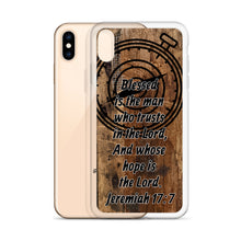 Load image into Gallery viewer, Jeremiah 17:7 iPhone Case Blessed Man Trust Lord Christian Dad Grandfather Compass Rustic Reclaimed Wood Design
