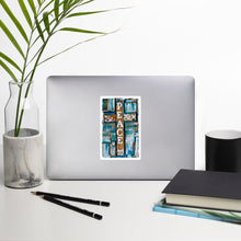 Load image into Gallery viewer, kiss cut stickers Peace Be Still Cross Mosaic Reclaimed Wood turquoise white distressed broken to beautiful scrapbooking gift seal stationary old rugged cross christian faith
