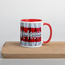 Load image into Gallery viewer, In God We Trust Mug with Color Inside American Flag Antique Window Original Photo and Art by Chandra Carmack of Re-Assigned
