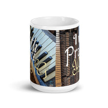 Load image into Gallery viewer, Antique Piano Keys Psalm 28:7 With My Song I Will Praise Him White glossy mug
