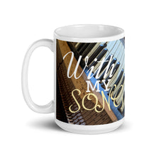 Load image into Gallery viewer, Antique Piano Keys Psalm 28:7 With My Song I Will Praise Him White glossy mug
