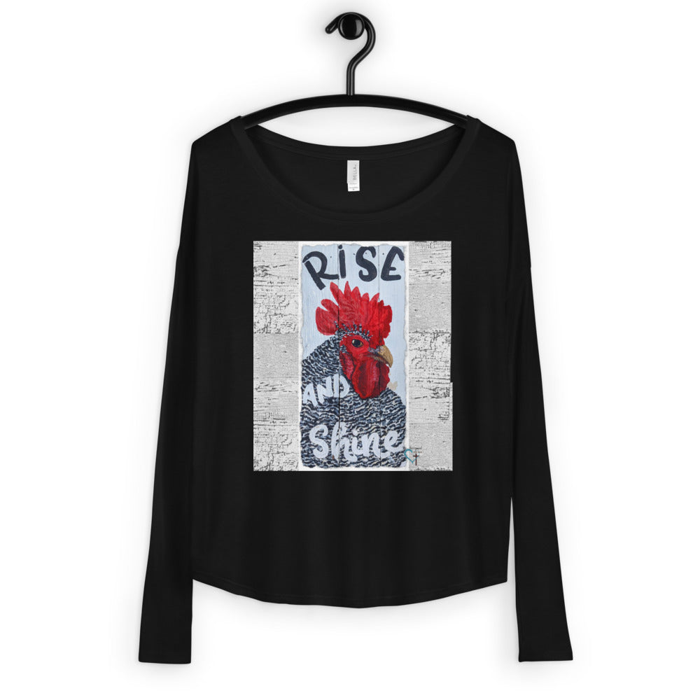 Ladies' Long Sleeve Tee Chicken Momma Rise and Shine original painting by Chandra Carmack of Re-Assigned